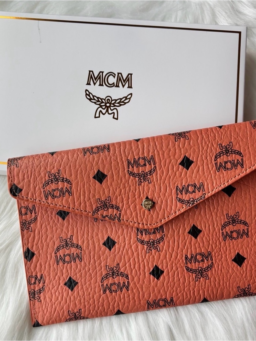 MCM Coral Logo-Print Envelope Clutch with Black Accents GWP